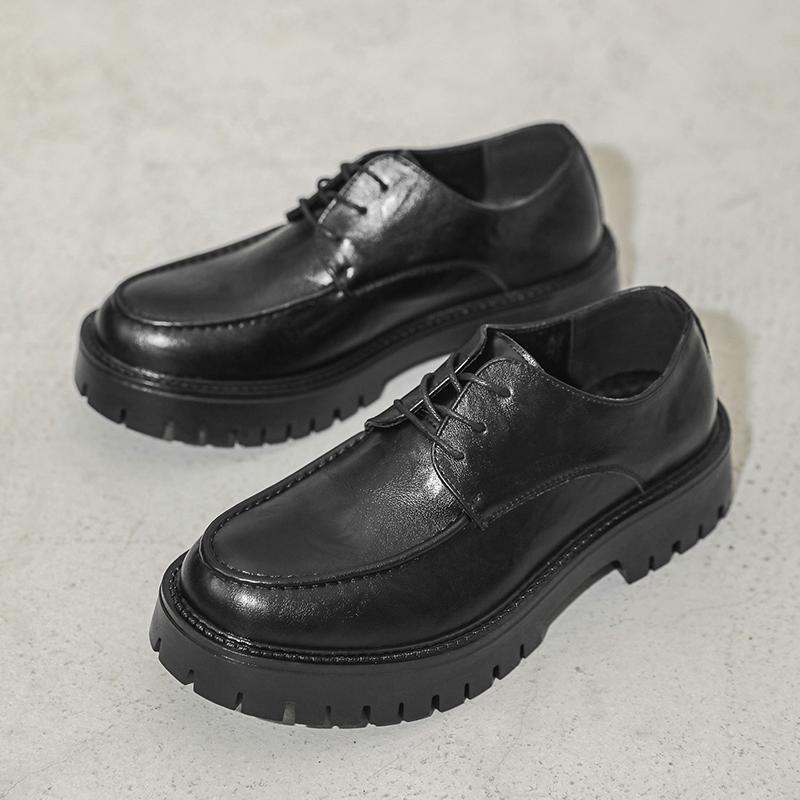 Men's Casual Business Leather Shoes Mens Lace-up Thick Sole Heightened Shoe Men Trendy Wedding Derby Shoes