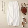 Cotton and Linen Wide-leg Pants Women Summer Retro Elastic Waist Ankle-Length Pants Lace-up Solid Versatile Loose Casual Pants