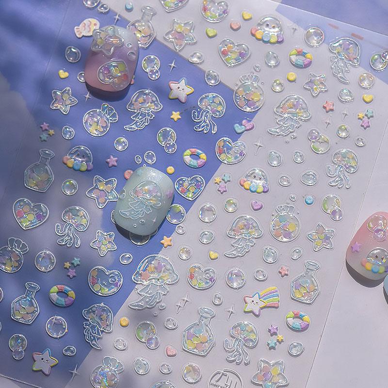 Nail Ribbon Sticker Colorful Bagful Jellyfish Bubbles Starfish stickers for Nails Stickers Self-adhesive Manicure Decal ZJT22