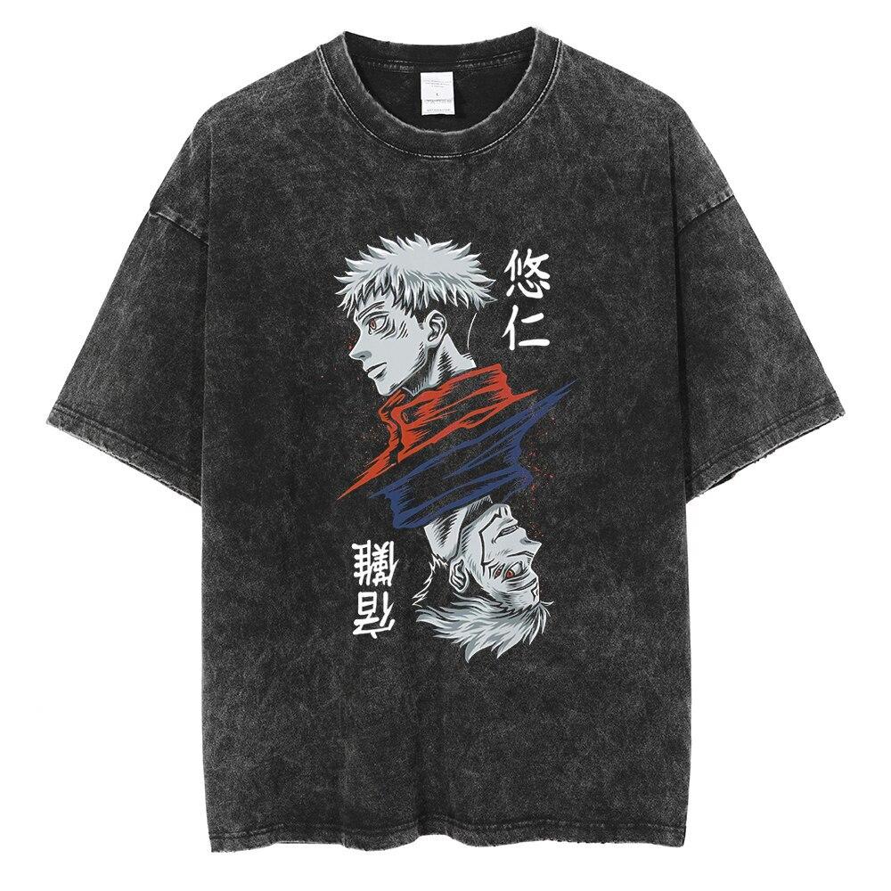 T-shirt Lavata Unisex Vintage Stampata Anime Uomo Donna Cotone Hip Hop Streetwear Estiva Girocollo Manica Corta Magliette Top
