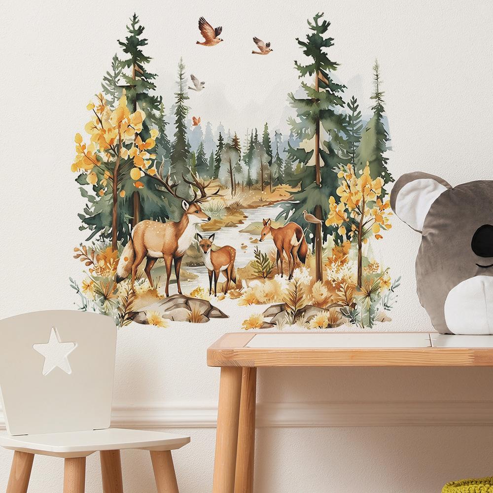 Fun-b53 Cartoon Deer Forest Children's Room Kindergarten Home Background Landscaping Wall Sticker