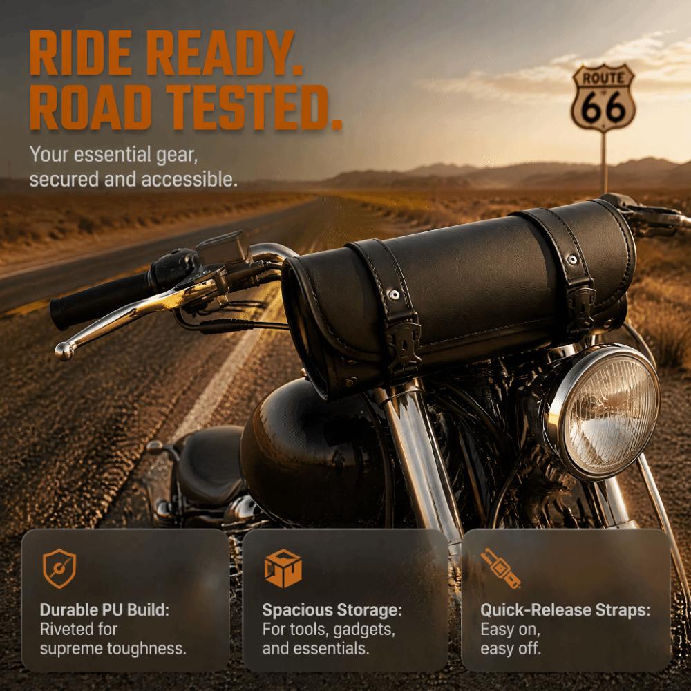PU Leather Fork Bag Saddlebag Adjustable Straps Roll Pouch Bag Motorcycle Accessories