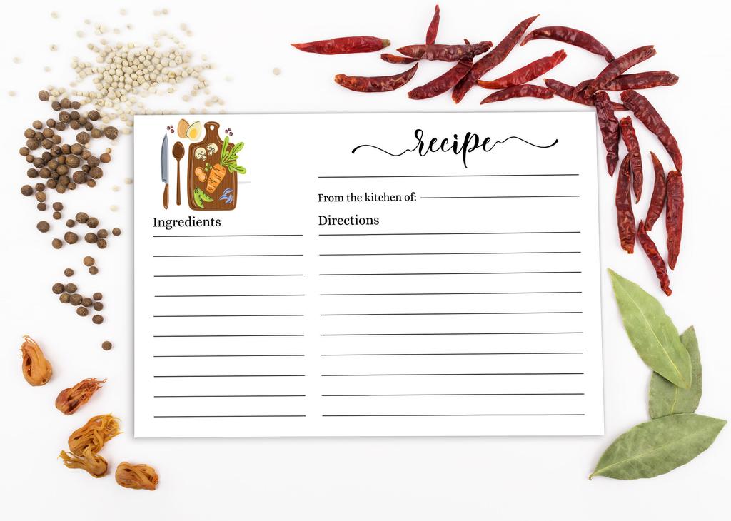 Inkdotpot Recipe Card 6x4 Inch Single-Sided Recipe Design Cards White Floral Kitchen Cards Wedding-Bridal Shower-Baby Shower- Pack of