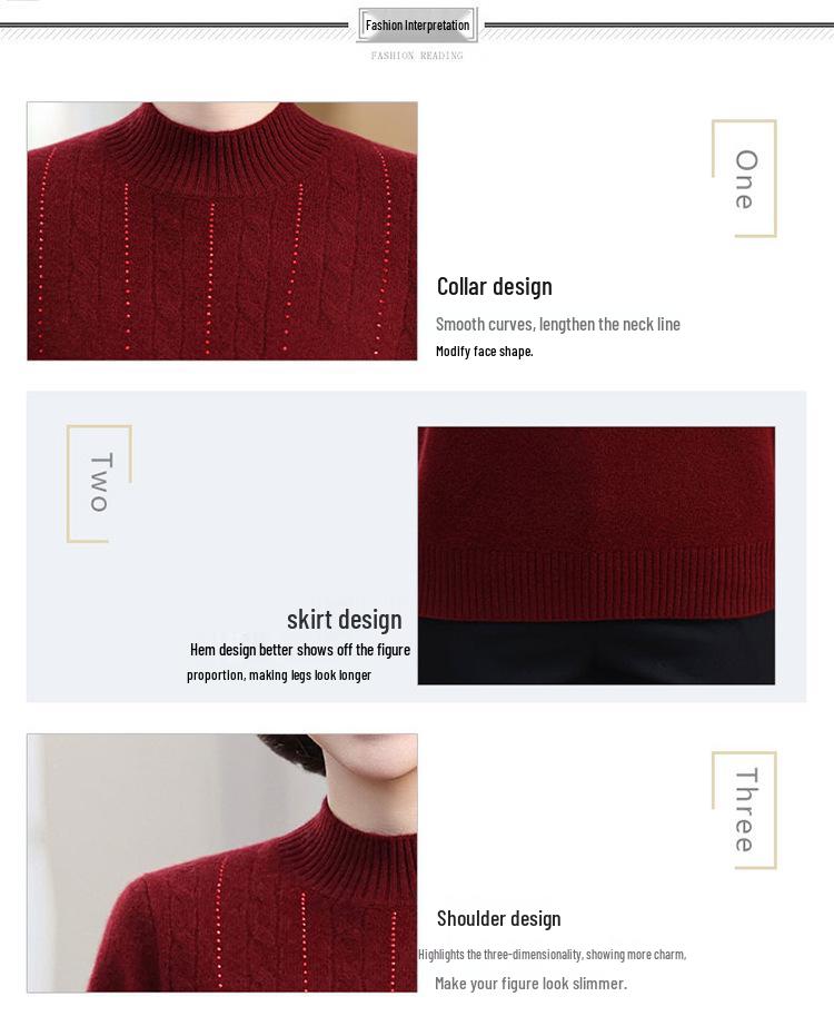 Luxuriöser Wollpullover für Frauen mittleren Alters und ältere Frauen – Dick, Ganzkörper, Halboher Kragen, Perfekt für Herbst und Winter.