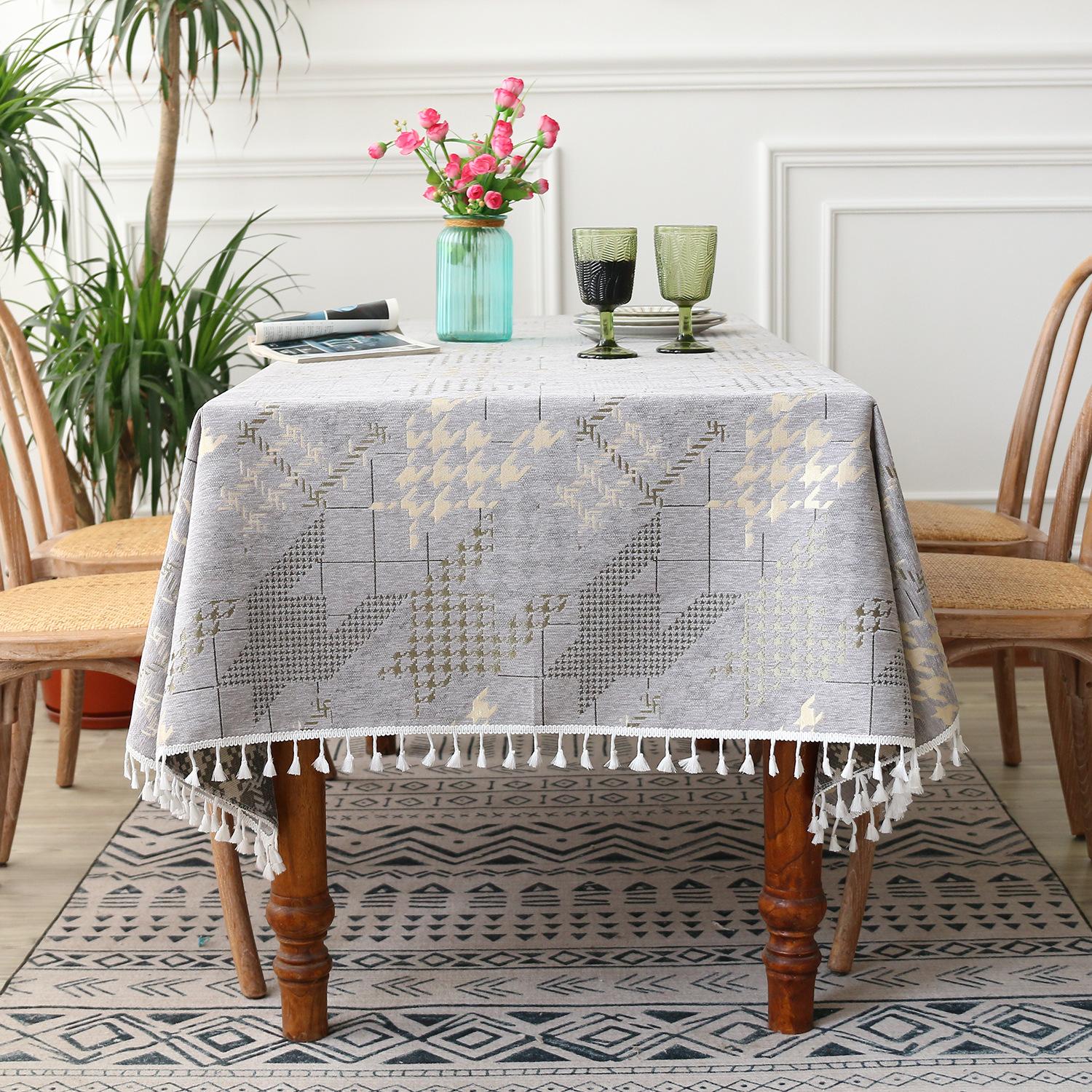 

Light Luxury Table Cloth Imitation Cotton And Linen Jacquard Thousand Bird Grid Square Tablecloth Sofa Coffee Table Cover Tablecloth 90*90cm