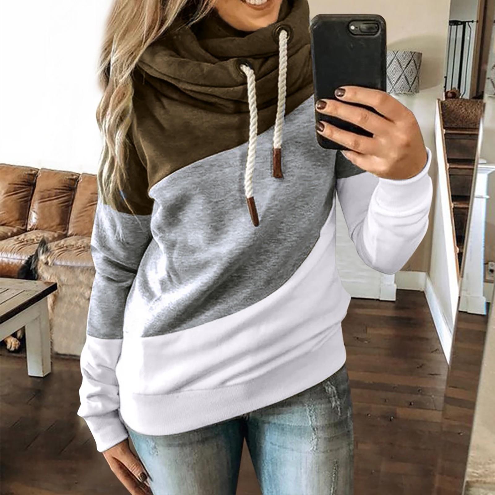 Женская повседневная однотонная контрастная толстовка с капюшоном и длинными рукавами, топы XL армия зеленый