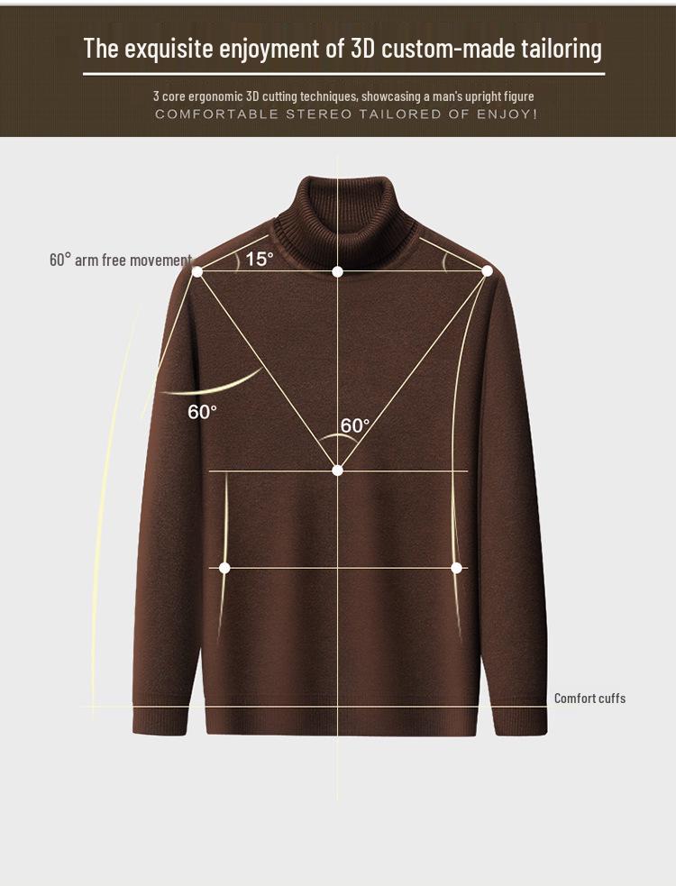 Men's Wool Blend High Neck Knit Sweater with Velvet Fleece Lining