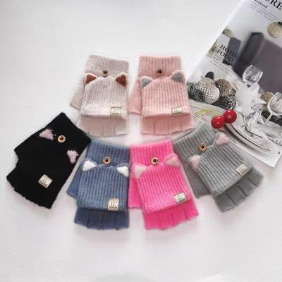 Winter Warm und Niedlich Cartoon Plüsch Halbfinger Fingerlos Studenten Schreiben Herren und Damen Kälteabweisende Strickhandschuhe