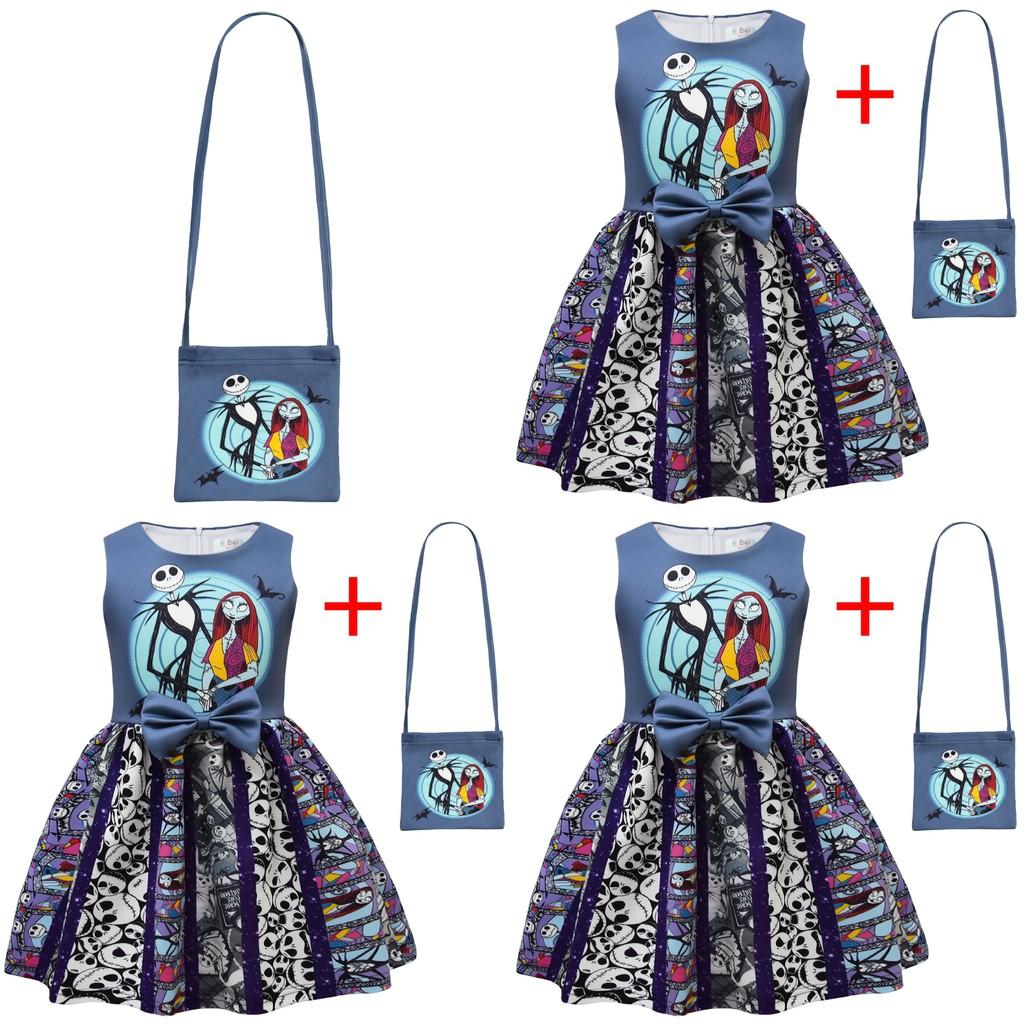 The Nightmare Before Christmas Halloween Princess Dress With Bow And Bag For Girls Age 3 To 8