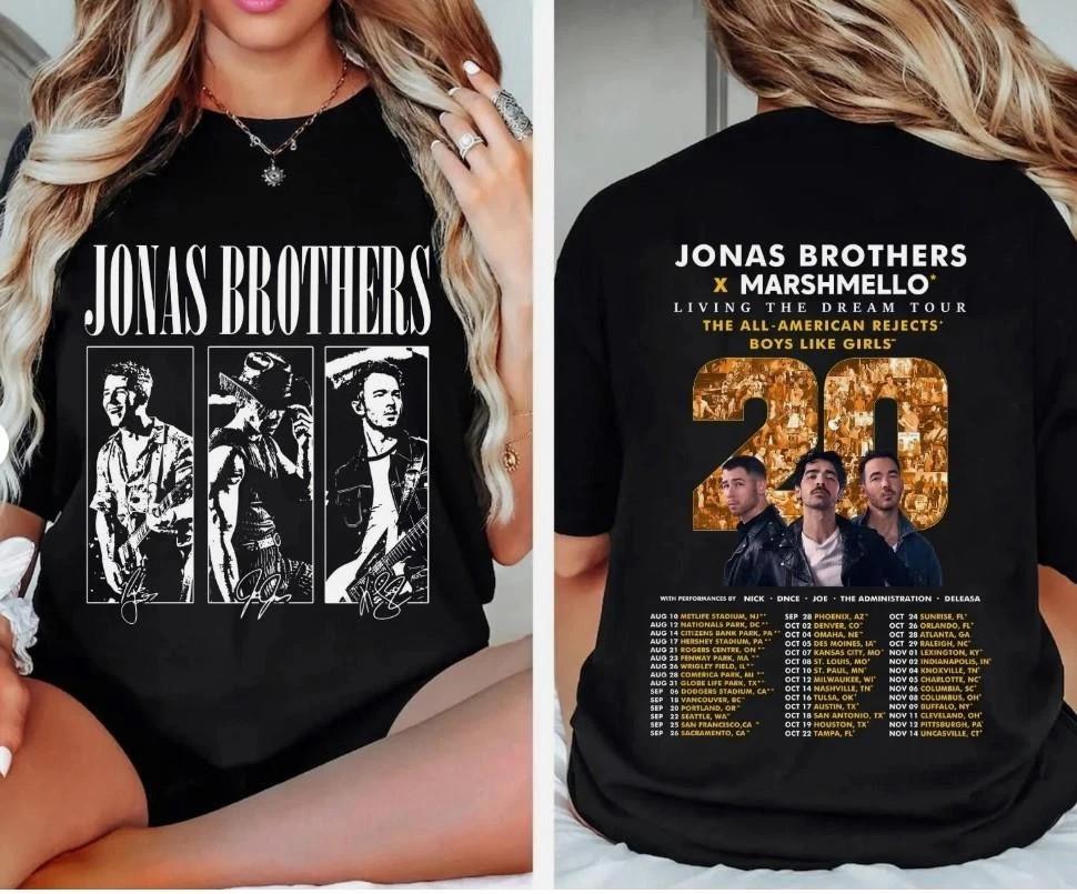 Jonas Brother 20 Living the Dream Tour 2025 X Marshmallo Concert T-Shirt