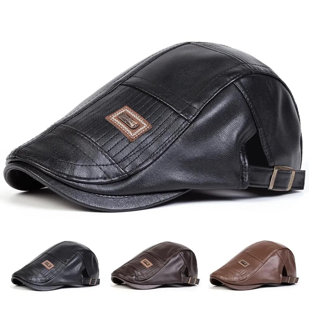 Men Retro Pu Leather Newsboy Caps JAMONT Labeling British Painters Hats Spring Autumn Side Adjustable Flat Cap Hip Hop Berets