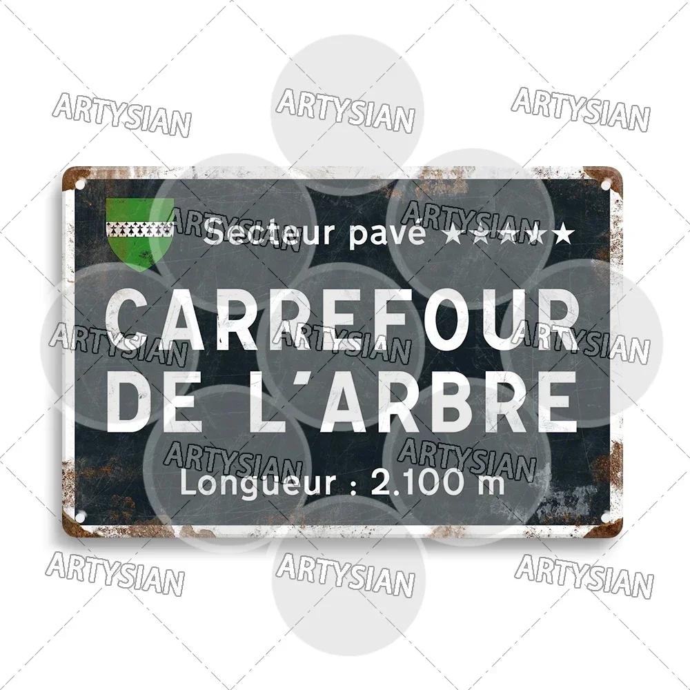 Artysian Cycling Race Metal Plaque with Road Signs of Austria Italy and Famous Landmarks Like Alpe D Huez