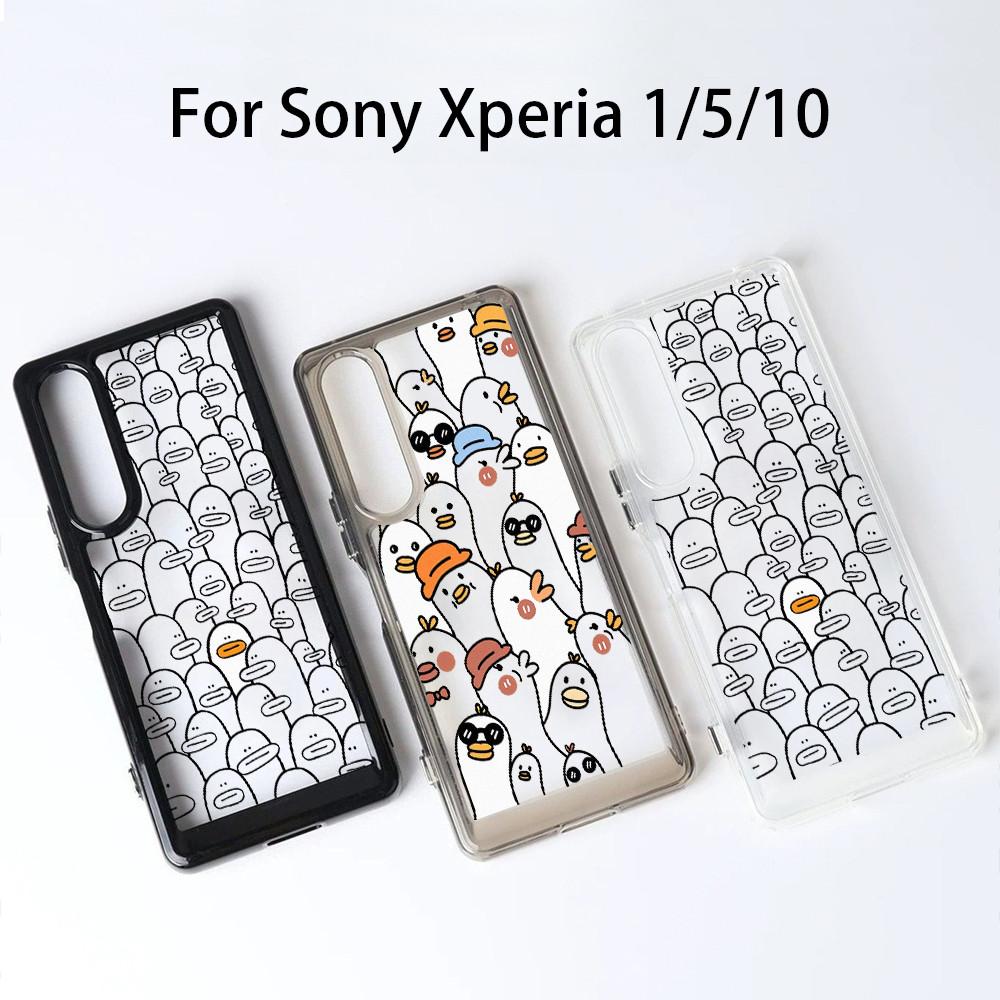 "Cute Duck"Hard Transparent Phone Case For Sony Xperia 1 V VI VII VIII Xperia 5 V Xperia 10 V VI VII/ Shockproof Sony Cover