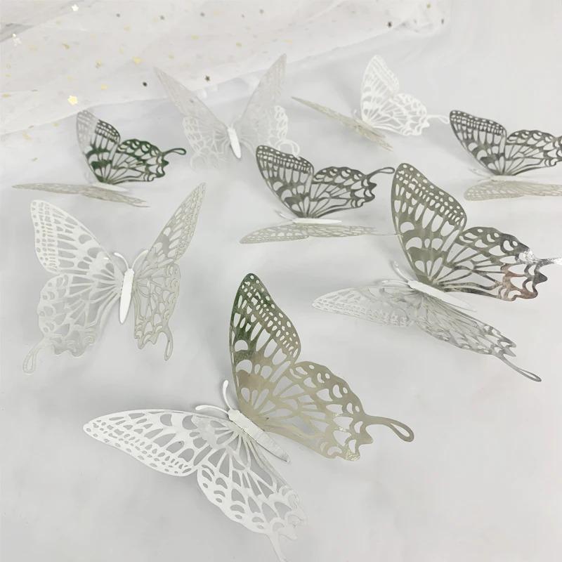 12Pcs 3D Hollow Colorful Butterfly Wall Stickers For Wedding Decoration Bedroom Children's Room Wall Art Kids Room Living Room