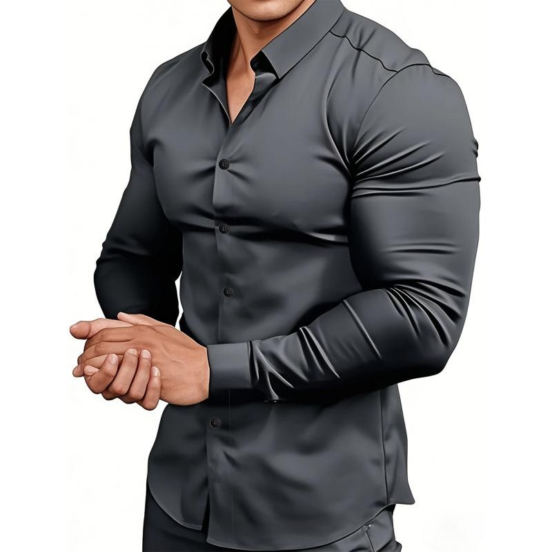 Men S Long Sleeve Shirt Business Casual Stretch Solid Color Cardigan