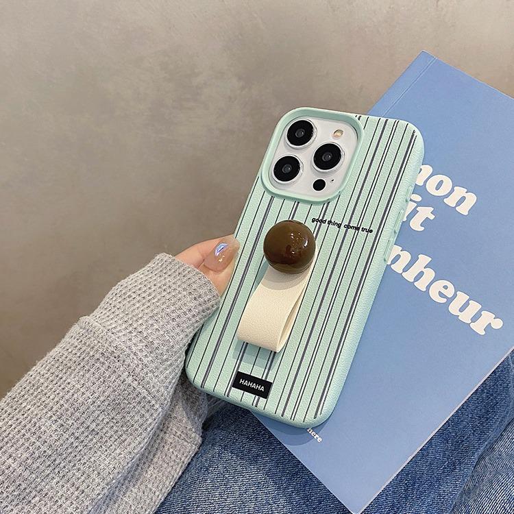 Korean Style Striped Three-dimensional Ball Ring Buckle for IPhone17 for Apple 14 Mobile Phone Case 13 New Model 15