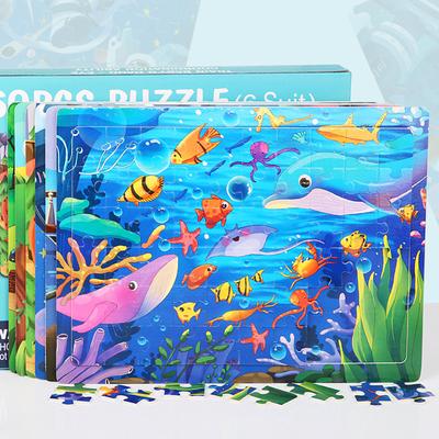 Children'S Wooden Puzzle Animal Car Space Multi-Scene Early Education Puzzle 60Pcs Puzzle Color Box