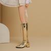 Krazing Pot Microfiber Autumn Winter Shoes Fashion Boots Round Toe Keep Warm Cross-tied Med Heels Thigh High Boots
