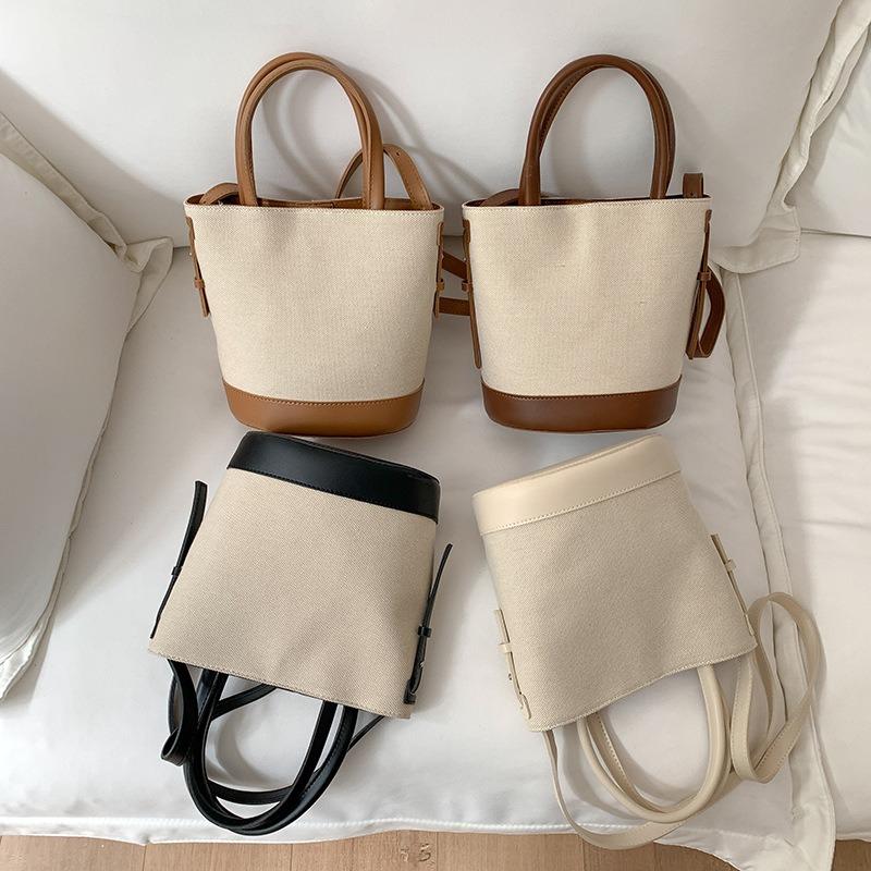 

Ручная сумка-ведро с логотипом, весенне-летняя комбинированная парусиновая сумка для поездок на работу, ветрозащитная, большой вместимости, универсальная наплечная сумка для женщин хаки