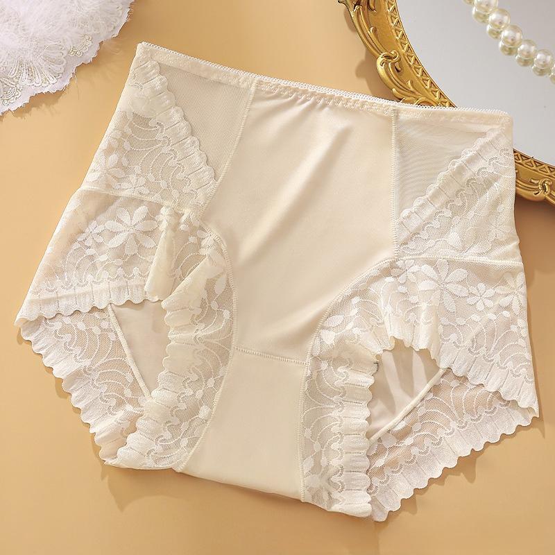 Damen Sommer Dünn Leichter Luxus Spitze Hohe Taille Bauch Eisseide Atmungsaktiv Baumwolle Unterteil Zum Anheben Der Hüfte Slips