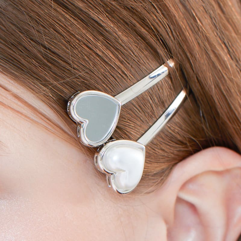 HAS HE039 Pearl & Mirror Heart Pin