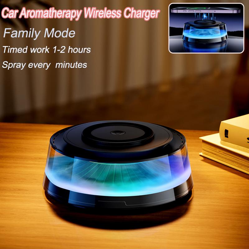 Magnetic Wireless Charger Aromatherapy Diffuser Car Diffuser with Ambient Light for Iphone Huawei Xiaomi 15W Fast Charger