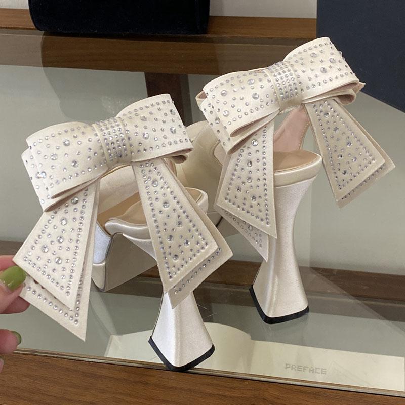 Eilyken Street Style Butterfly-kont Peep Toe Buckle Strap Women Pumps Sandals Elegant Slingback Square High Heels Shoes