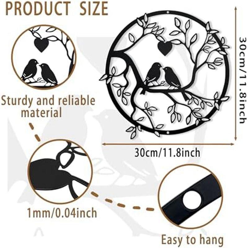 A74E-Metal Bird Wall Decor On Branch Metal Wall Art Decor Stylish Birds Metal Wall Art Hanging Decor Family Black Bird Decor, Du