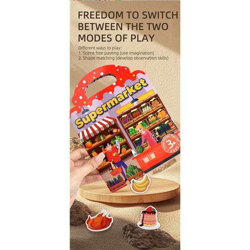 Children's Portable Quiet DIY Reusable Sticker Book Busy Jelly Paste Sticker Multi-scene Bubble Sticker Toys for Fun Learning