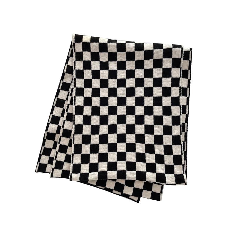Checkerboard Scarf Women's Autumn and Winter Black and White Plaid Korean Style Literary Versatile Student Warm Scarf Trendy