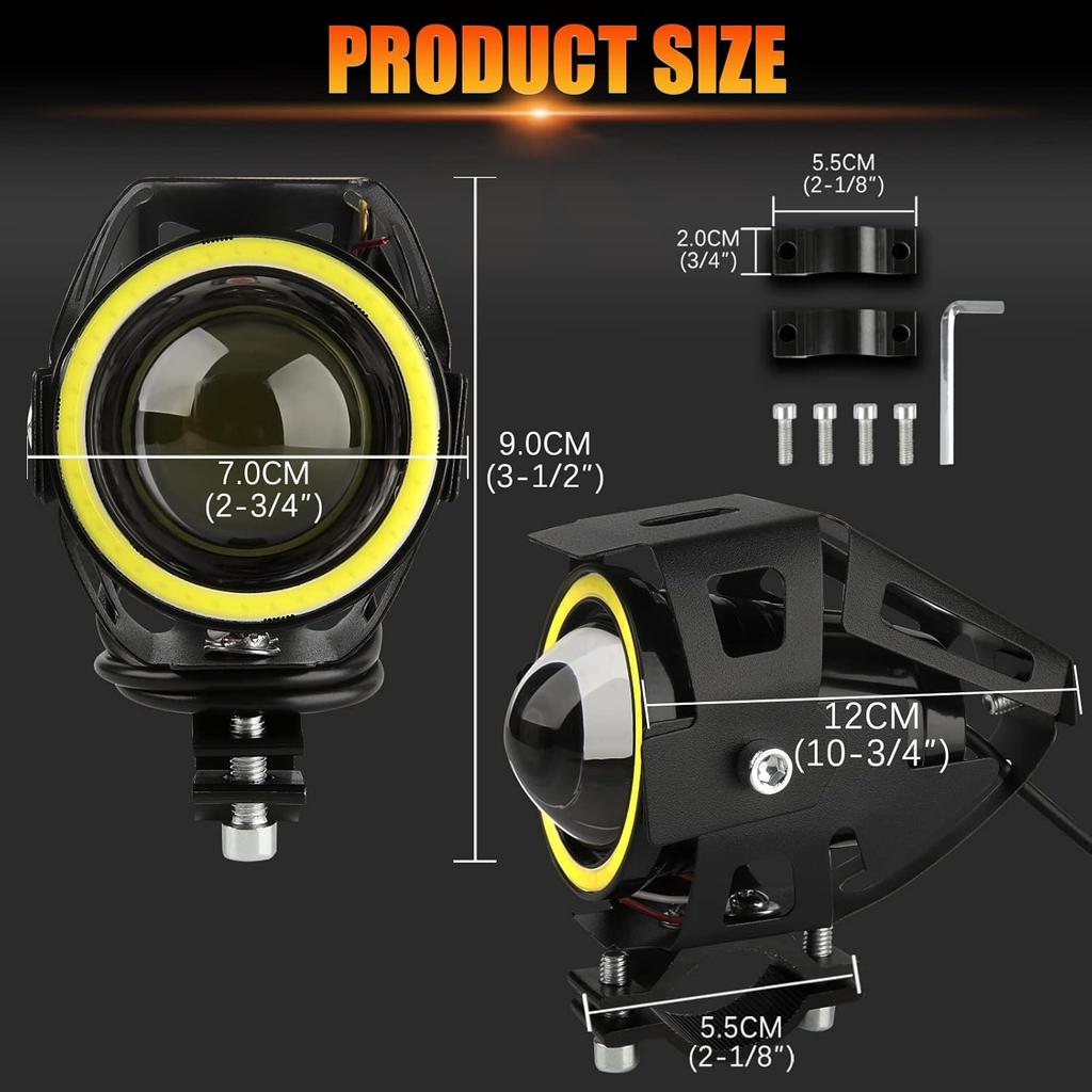 DREAMIZER 2PCS U7 LED Motorcycle Spotlights Running Light Front Fog Light with White Angel Eye Halo Fits for Motorbike Car Truck Boat Electric