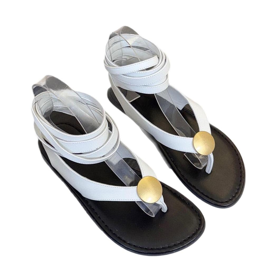 French Roman Sandals Women's New Toe Metal Foreign Trade Cross Strap Flat Soft Sole Beach Shoes Women
