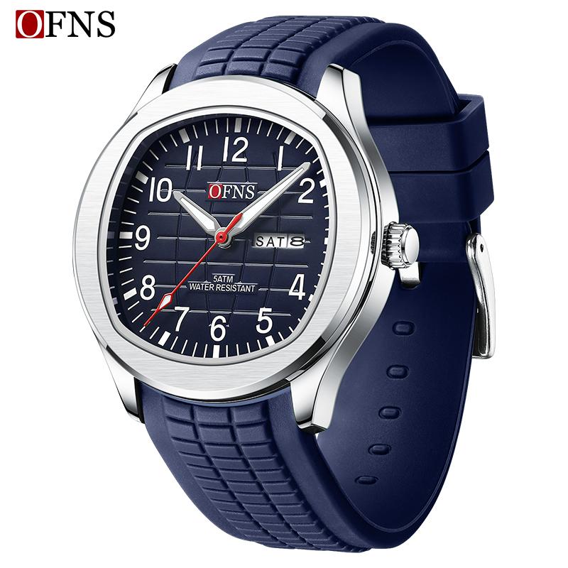 OFNS Fashion Herrenuhr 50M Wasserdicht Luxuriös Leuchtend Datum Woche Multifunktion Business Quarz Armbanduhr
