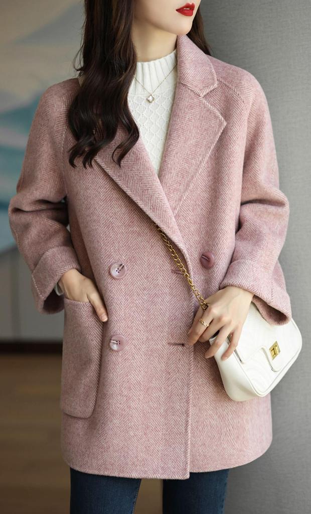 Chesterfield Heavyweight Cotton Solid Plus Sizes Solid Pea JET302 Women's Coat, Coat, Double-Breasted, Outerwear, Simple, Color, Warm, Available,