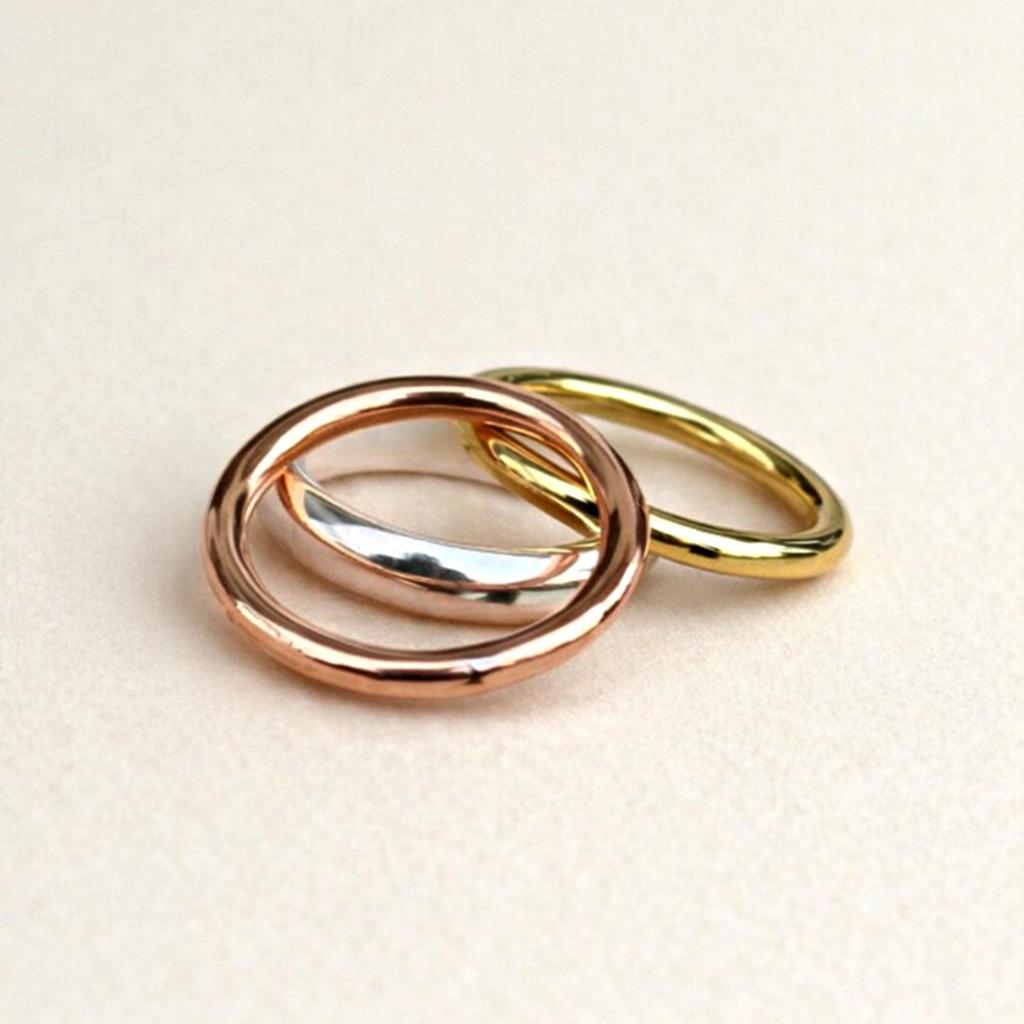 Mixed Metal Dome Ring Set – Silver Copper Brass Stacking Band Rings, Minimalist Handmade Jewelry