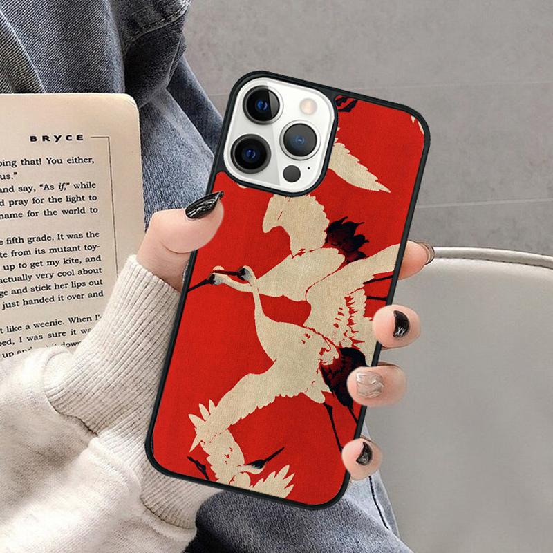 Japanese Cranes Art Phone Case for iPhone 17 Air 16 16e 15 Plus for Apple 13 11 12 14 Pro Max Cover coque Shell