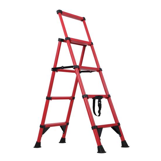 Aluminum Telescoping Ladder, 4 Step Ladder, Foldable Safety Household Ladder with Air Cushion & Anti-Slip Feet, Herringbone Design Ladder for Home