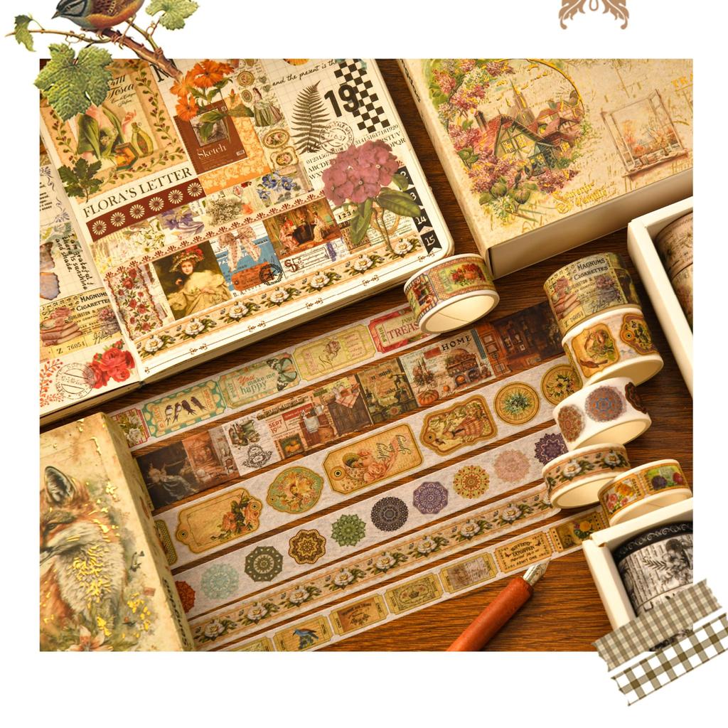 Songdao Retro Art Washi Set Vintage Masking Tape with Classic Art Patterns Perfect for and Gift Wrapping X 2m Each Madame De Pompadour Tape, 36-Roll