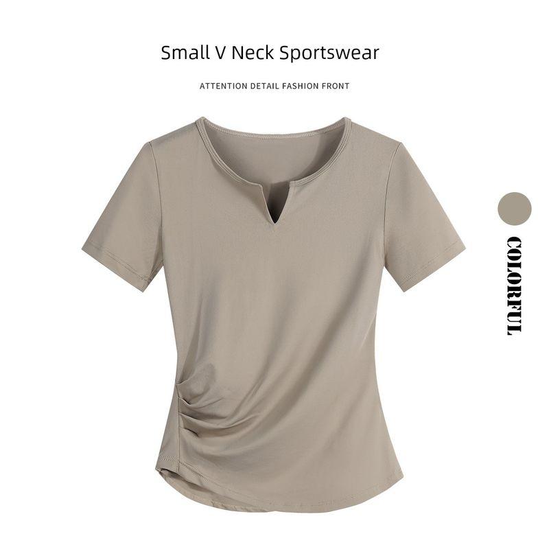 

Dopamine Yoga Clothes Women s Summer Silm Slim Looking Short-Sleeved T-shirt Fancy Quick-Drying Pilates Training Workout Top Khaki short sleeve S