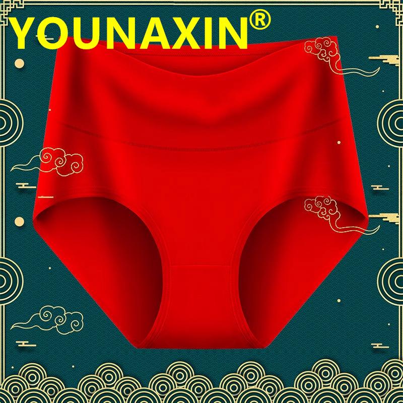 

Женское хлопковое нижнее белье, красное нижнее белье с высокой талией, дышащие трусы, брачные трусы L XL 2XL 2025, подарки на китайский Новый год 2XL красный