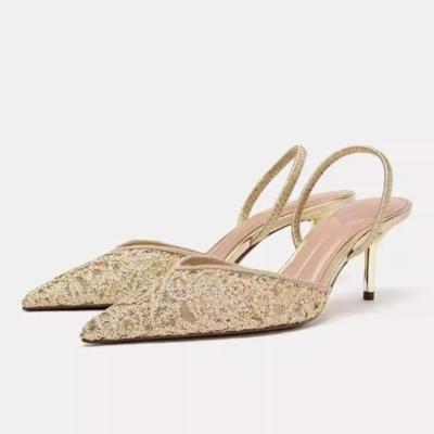 Summer Women's Pointed Toe High Heels Sandals Gold Slingback Mules Elegant Party Wedding Stiletto Shoes