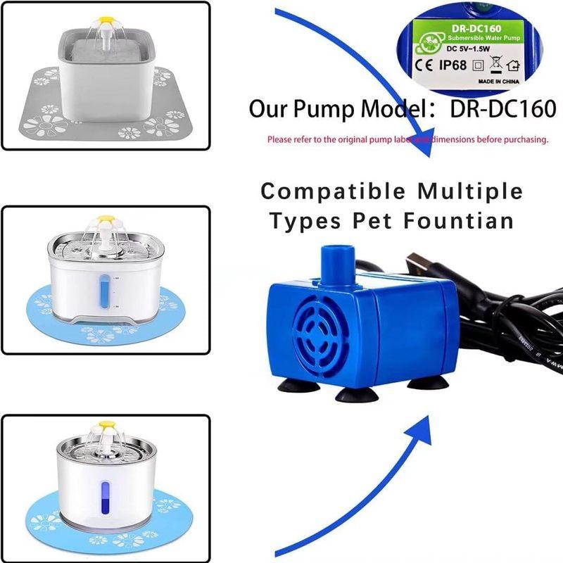 -Water Pump for Cat Water Fountain Replacement Motor with LED Blue Light for Pet Dog Water 1Dispenser USB Plug Pet Accessories