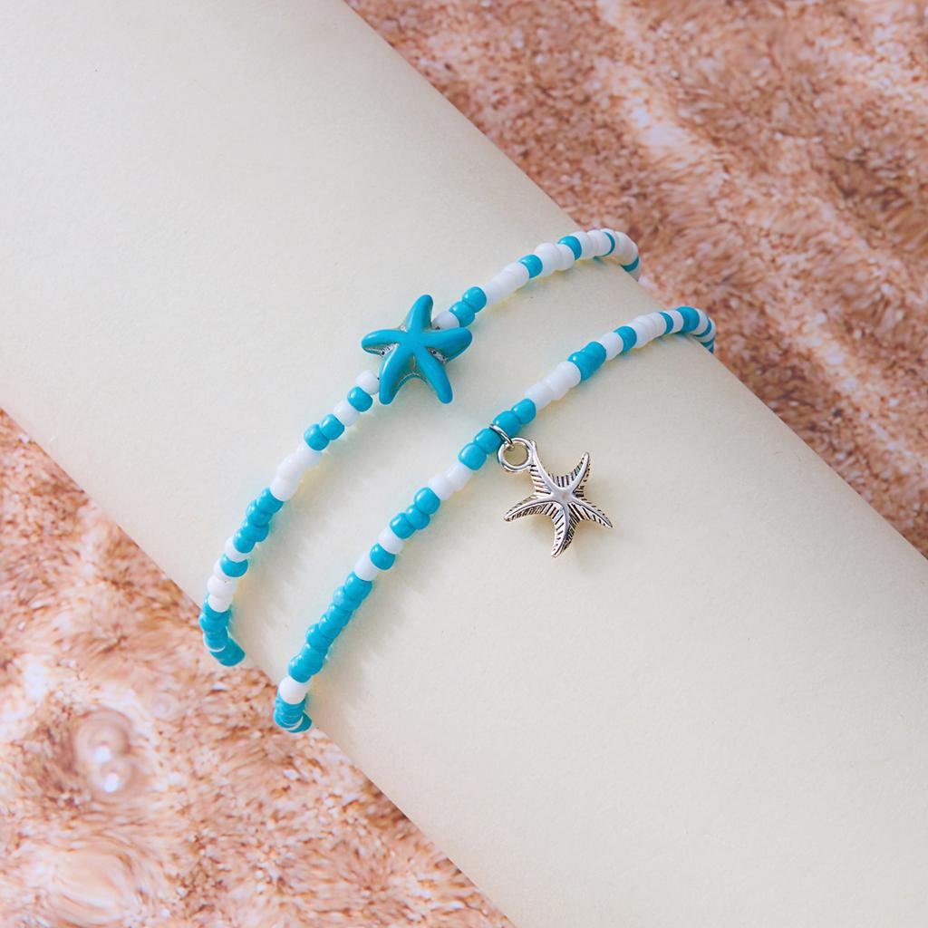 Bohemian Colorful Rice Beads Starfish Shell Anklets for Women Lucky Turkish Blue Evil Eye Ankle Bracelet Barefoot Sandal Jewelry