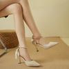 Elegant French Pearl Small High Heels Women's Pointed Toe Shoes New 2024 Autumn Fresh Style Single Shoes Bow Decoration