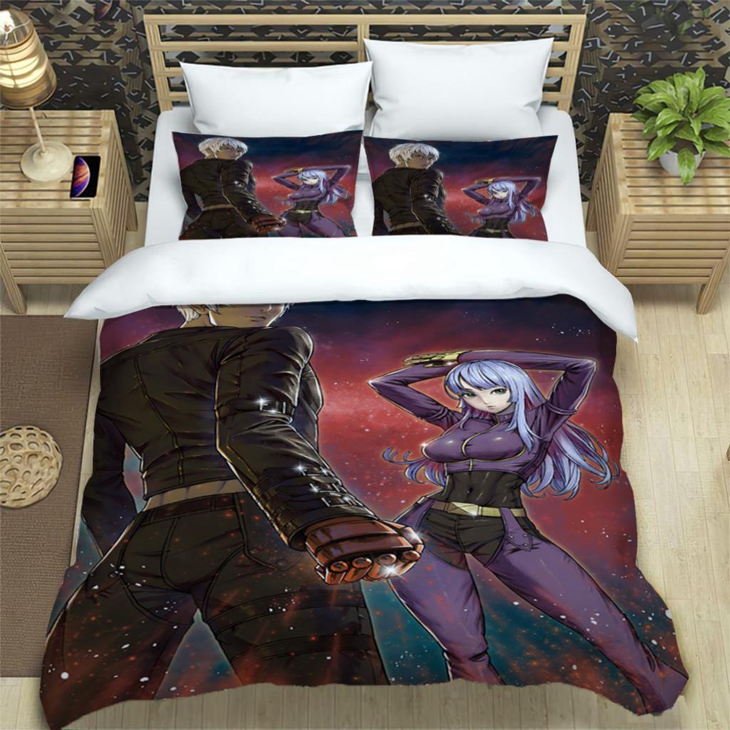 KOF Anime Art Print 3 Piece Bedding Set For Boys Adults Fashion Quilt Cover Pillowcases Soft Comfortable