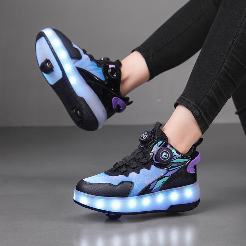 Boys/girls Two-wheel Dual-purpose Roller Skates Double Row Heely Shoes Roller Skates Luminous Sports Shoes Rechargeable