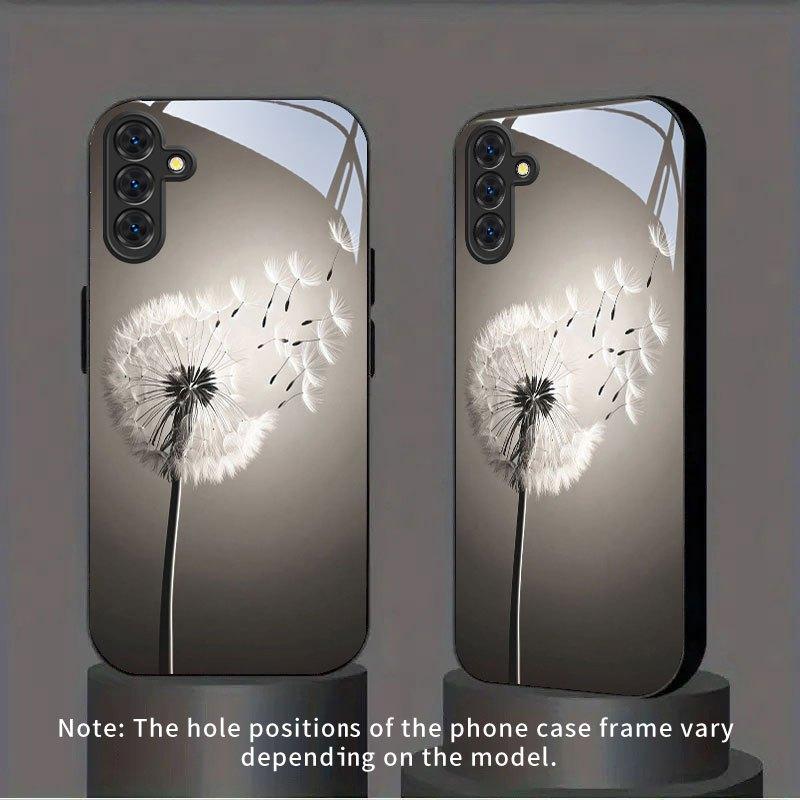 Grey White Dandelion Tempered Glass Phone Case For Samsung Galaxy S26 S25 Ultra 5G S24 Plus S23 FE Lens Shockproof Protect Cover