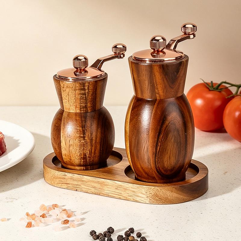 Acacia Wood Hand-Crank Pepper Grinder - Creative Black/Sichuan Pepper Mill for Western Cuisine