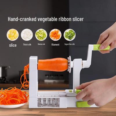 Cortador de verduras manual multifuncional: Cortadora, rizadora y ralladora portátil con manivela.