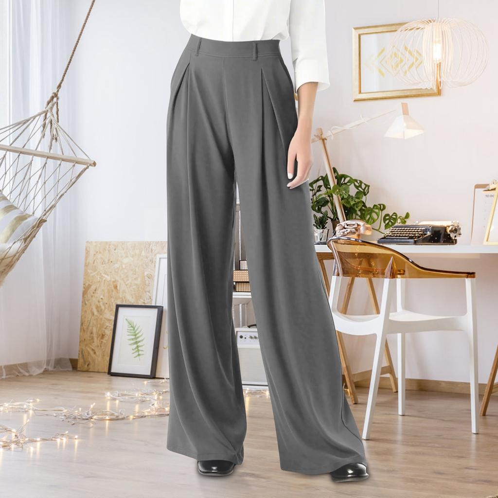 Women's High Waist Wide Leg Palazzo Pants Elegant Pleated Trousers for Office, Casual, and Formal Occasions